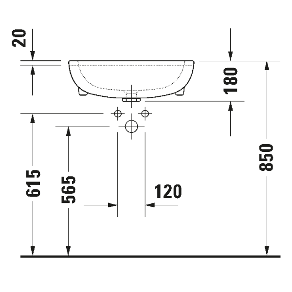 Duravit D-Code Semi-Recessed Basin - 550mm Wide - 1 Tap