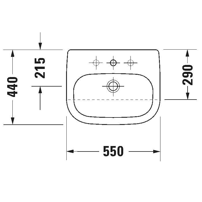 Duravit D-Code Semi-Recessed Basin - 550mm Wide - 1 Tap