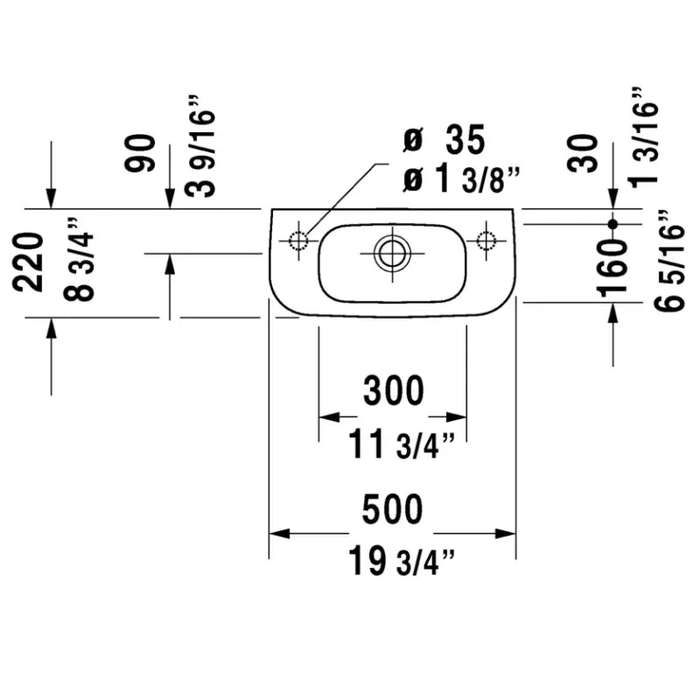 Duravit D-Code Wall Hung Basin 500mm 1 Tap Hole Right Hand