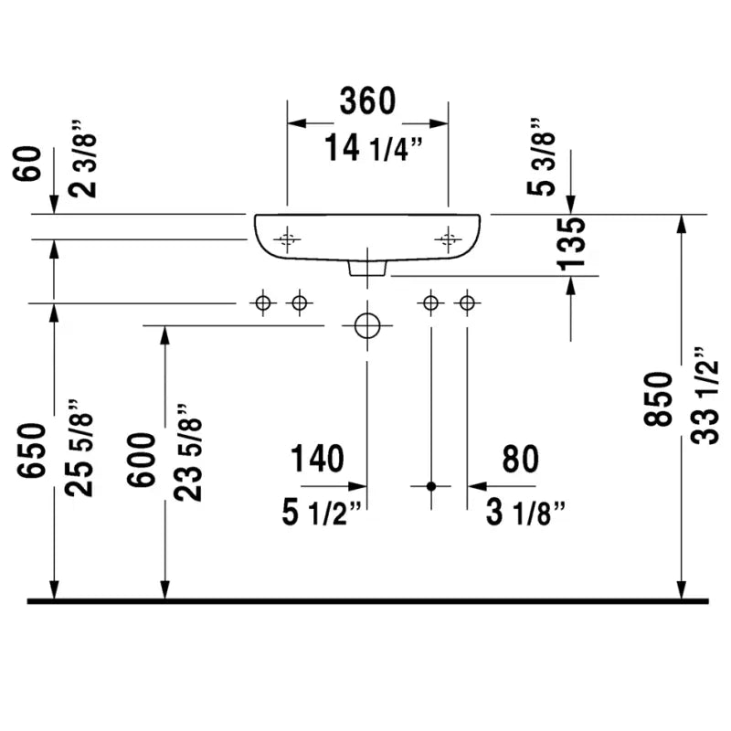 Duravit D-Code Wall Hung Basin 500mm 1 Tap Hole Right Hand