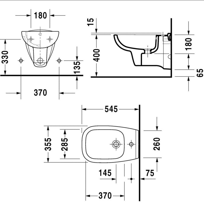 Duravit D - Code Wall Hung Bidet - Bidets