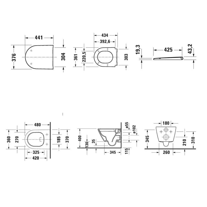 Duravit D - Neo Wall Mounted Compact Rimless Toilet Set