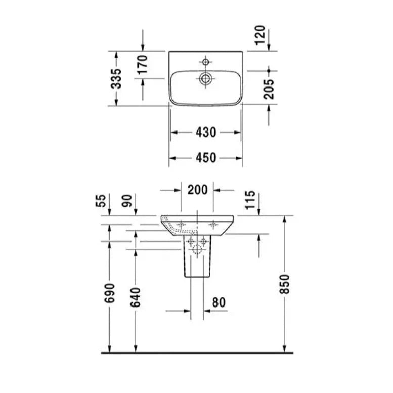 Duravit DuraStyle Wall Hung Basin 450mm - Basins