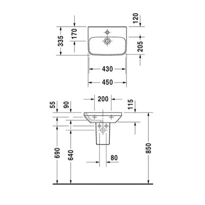 Duravit DuraStyle Wall Hung Basin 450mm - Basins