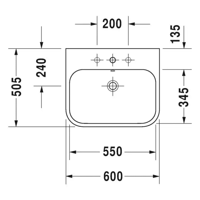 Duravit Happy D.2 Countertop Basin 600mm No Tap Hole -