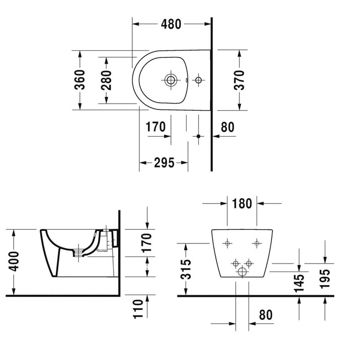 Duravit ME By Starck Compact Wall Hung Bidet - Bidets