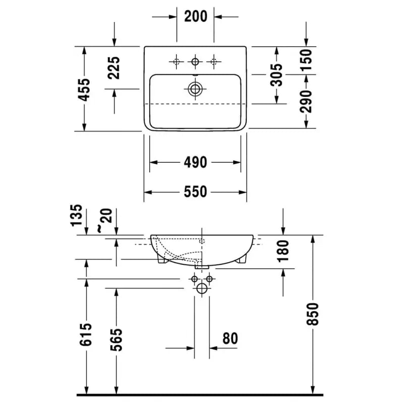 Duravit ME by Starck Semi-recessed Basin 550mm