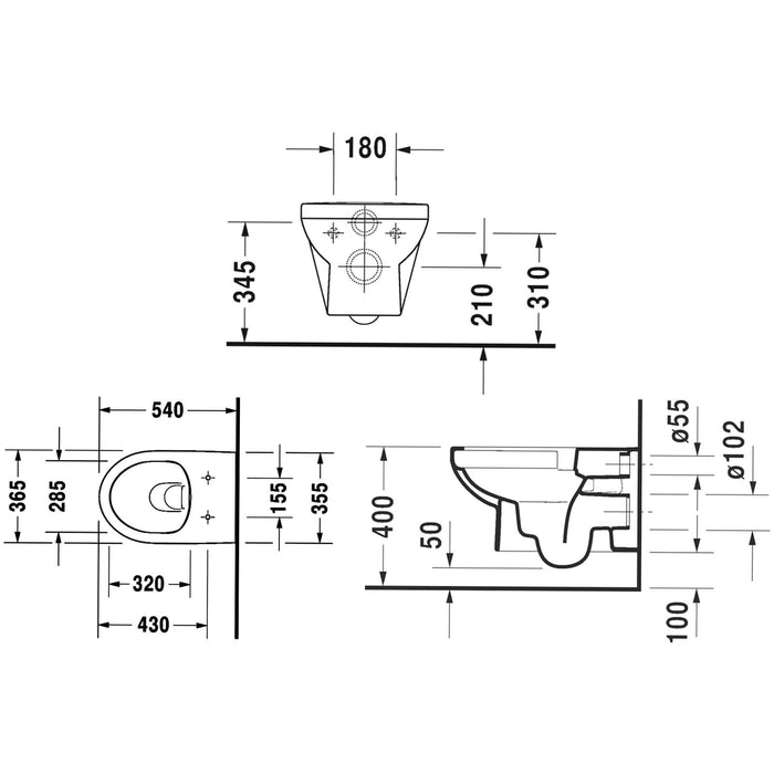 Duravit No.1 Rimless Wall Hung Toilet & Soft Close Seat