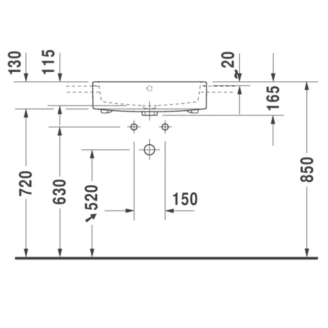 Duravit Vero Air Semi-recessed Basin 550mm 1 Tap Hole