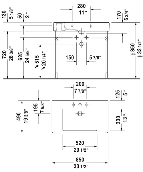 Duravit Vero Wall Hung Basin With Overflow - 850mm Wide Tap