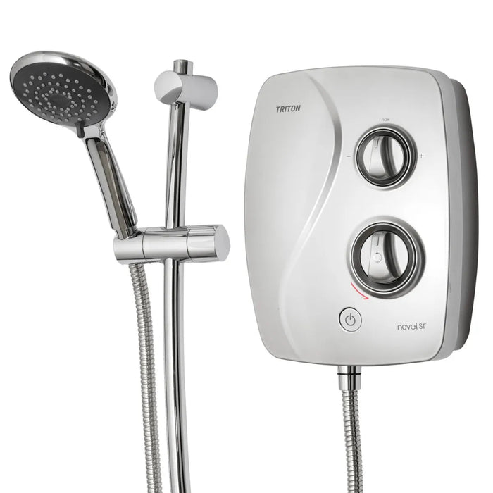 Triton Novel SR Thermostatic Power Shower in Satin with Chrome Rail Kit