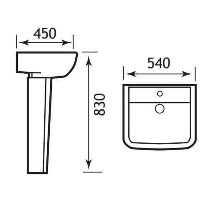 Eastbrook Andelle Basin With Full Pedestal - 540mm Wide - 1