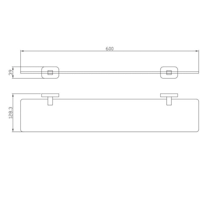 Eastbrook Asti Glass Shelf - 600mm Long - Shelves