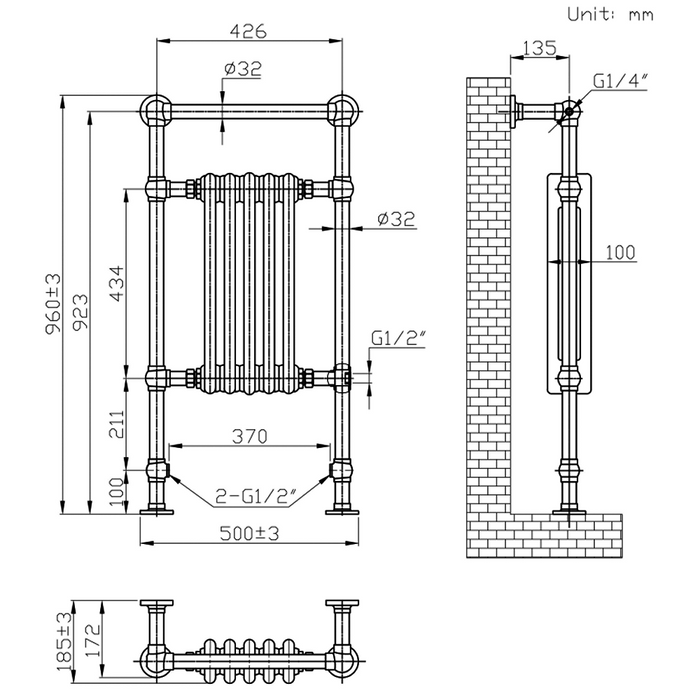 Eastbrook Avon Traditional Radiator - Brushed Brass/Gloss