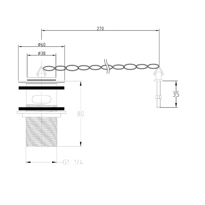 Eastbrook Ball Chain And Brass Plug Basin Waste - Chrome