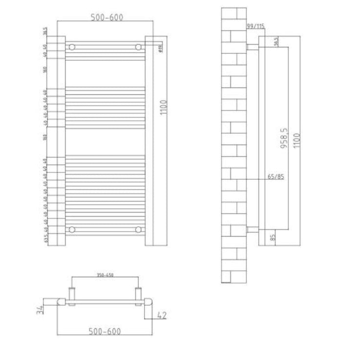 Eastbrook Biava Dry Element Electric Towel Rail On/Off Bt-