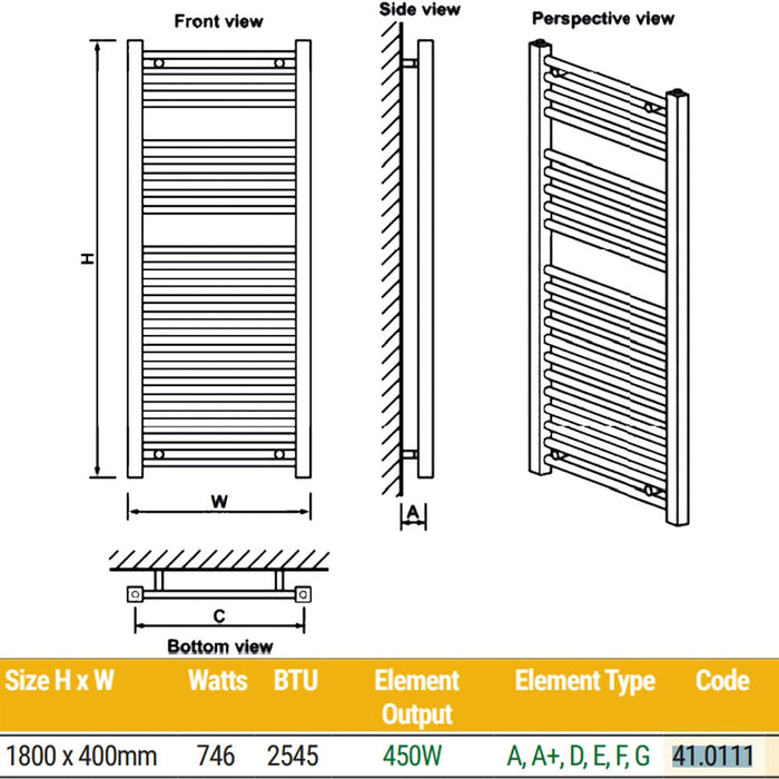 Eastbrook Biava Straight Heated Towel Rail Chrome - Heated