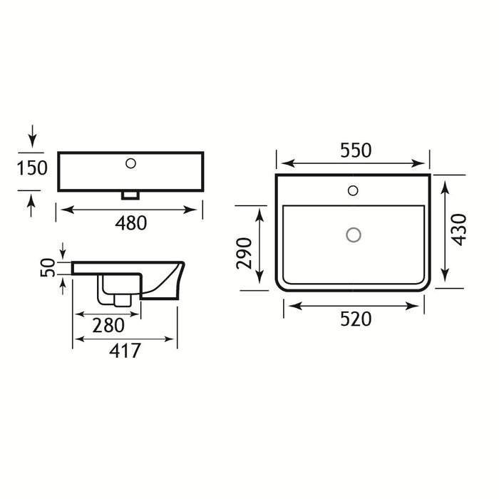 Eastbrook Bijou/Collindale Semi Recessed Basin - 550mm Wide