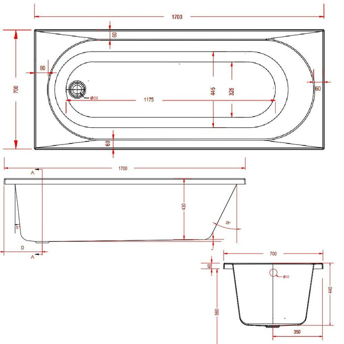 Eastbrook Biscay Beauforte Straight Edge Single Ended Bath