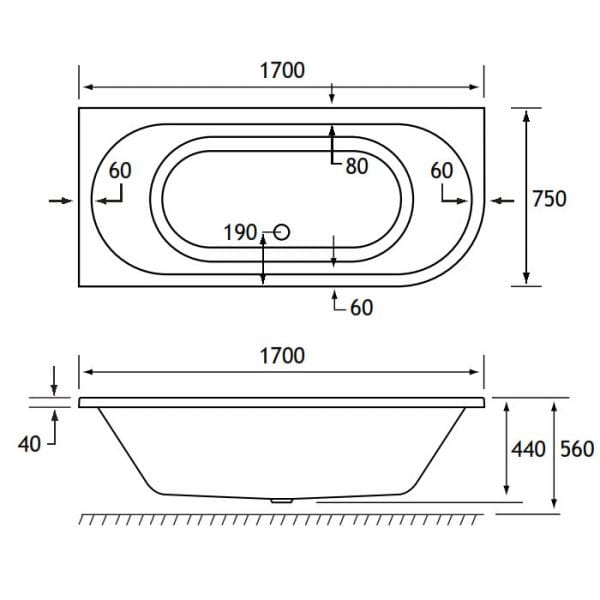 Eastbrook Biscay Double Ended Bath - No TH - White