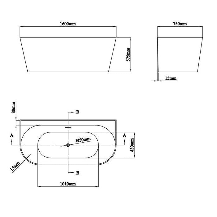 Eastbrook Brockland Freestanding Bath - 1600mm x 750mm