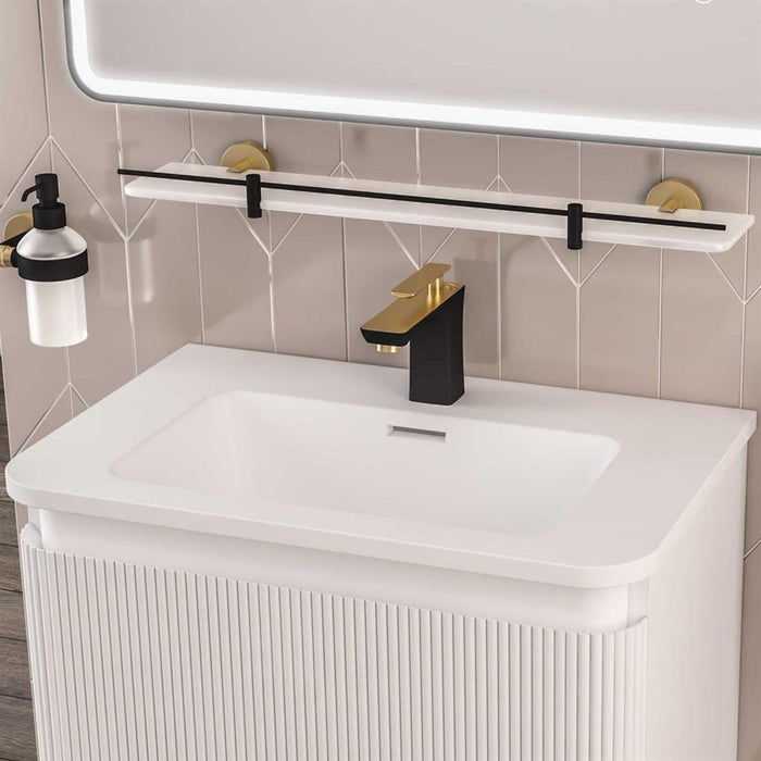 Eastbrook Catania Glass Shelf - Matt Black/Brushed Brass