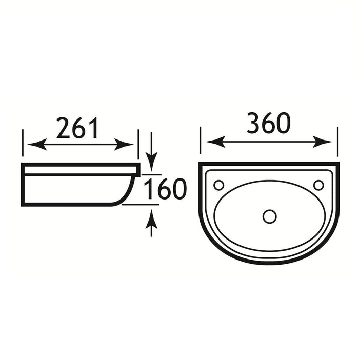 Eastbrook Dura Cloakroom Wall Hung Basin - White - Wall