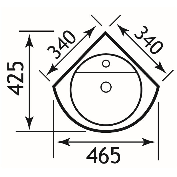 Eastbrook Dura Corner Wall Hung Basin - 465mm Wide - 1 TH