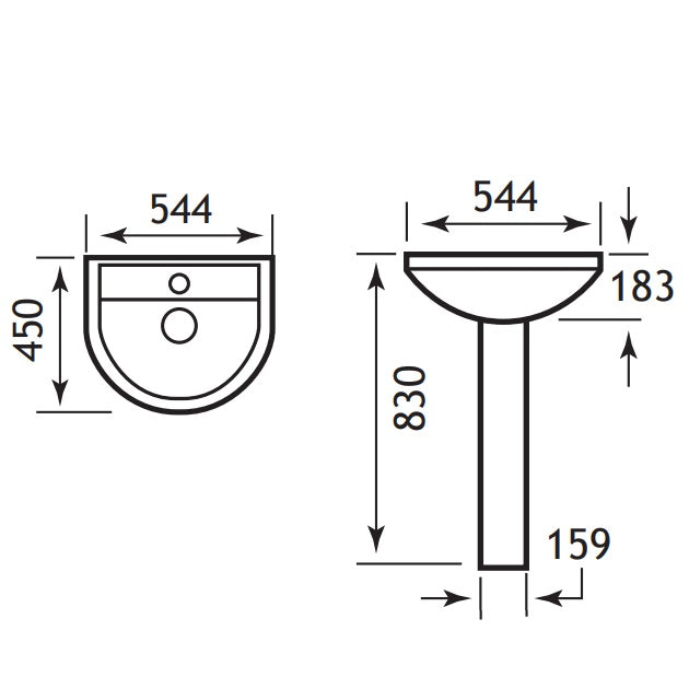 Eastbrook Dura Wall Hung Basin - White - Wall Hung