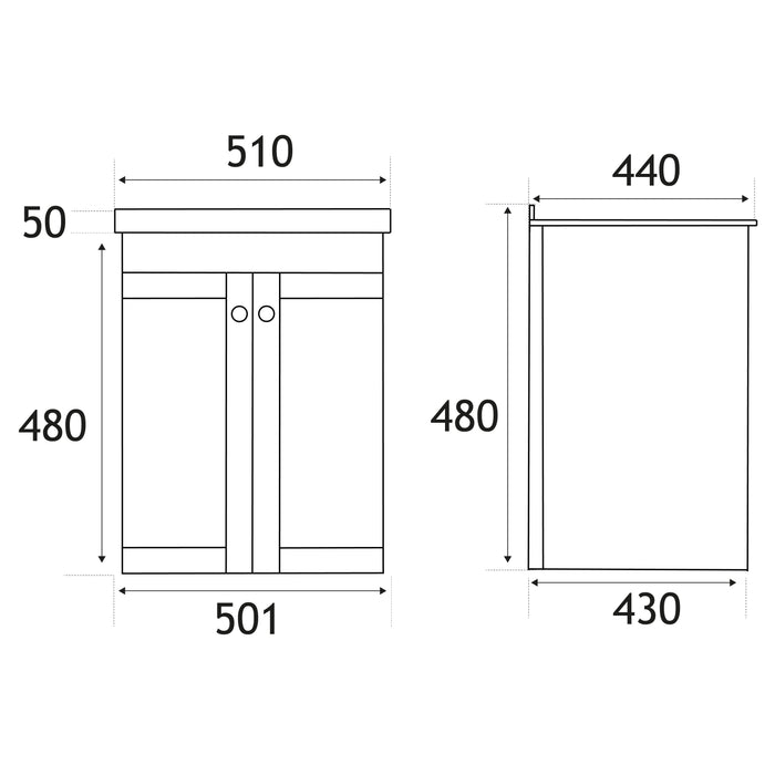 Eastbrook Hardwick 2 Door Wall Hung Vanity Unit With Quartz