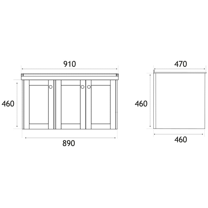 Eastbrook Hardwick 3 Door Wall Hung Vanity Unit With Quartz