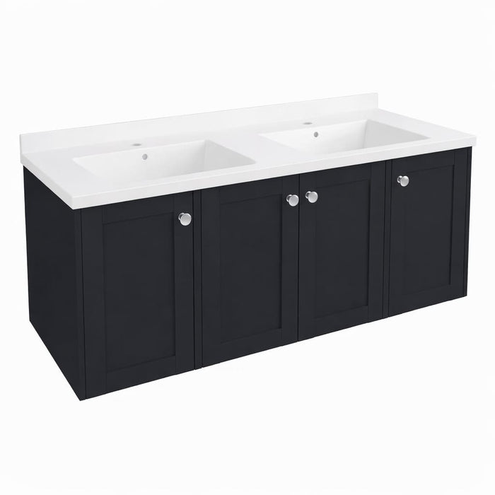 Eastbrook Hardwick Rectangular 4 Door Wall Hung Vanity Unit With Double Basin - 1190mm Wide - 2 Tap Hole