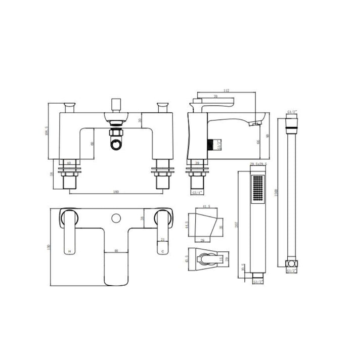 Eastbrook Helston Bath Shower Mixer Tap With Kit - Matt