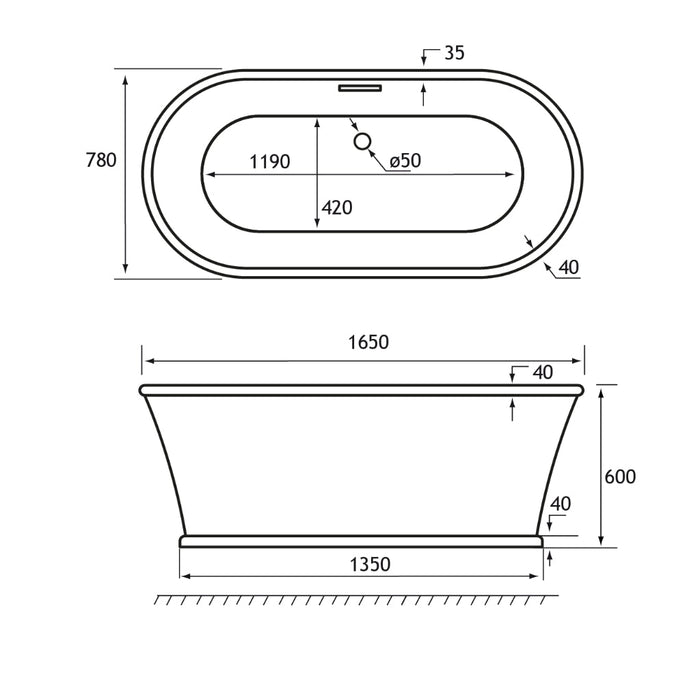 Eastbrook Henley Freestanding Single Ended Bath - 1650mm