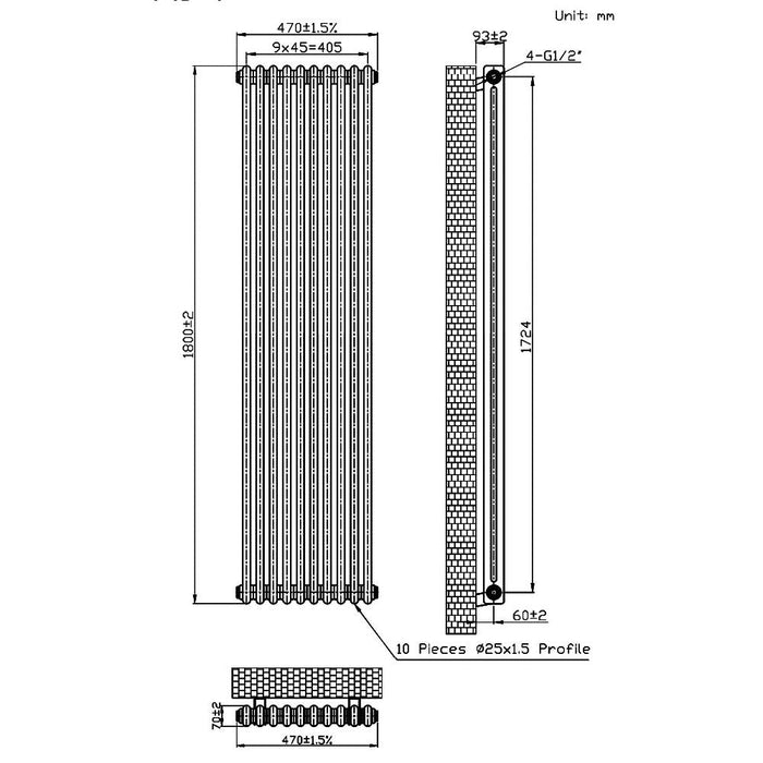 Eastbrook Imperia 2 Column Radiator Bare Metal - Column