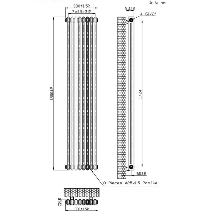 Eastbrook Imperia 2 Column Radiator Bare Metal - Column