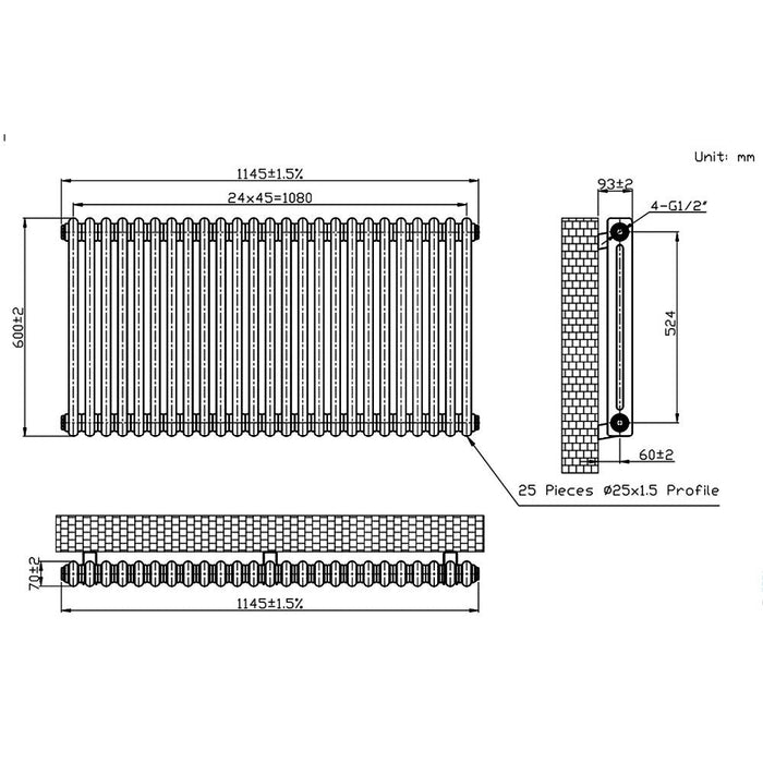 Eastbrook Imperia 2 Column Radiator Bare Metal - Column