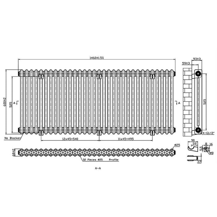 Eastbrook Imperia 2 Column Radiator Gloss White - Column