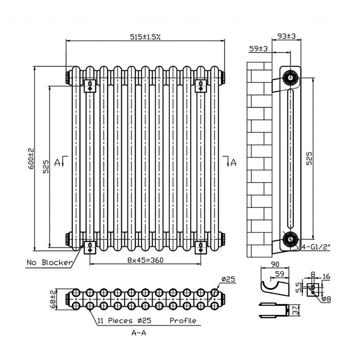 Eastbrook Imperia 2 Column Radiator Gloss White - Column