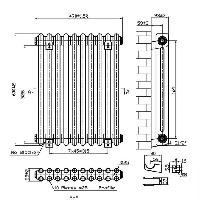Eastbrook Imperia 2 Column Radiator Gloss White - Column