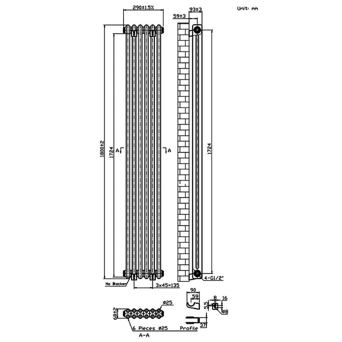 Eastbrook Imperia 2 Column Radiator Gloss White - Column