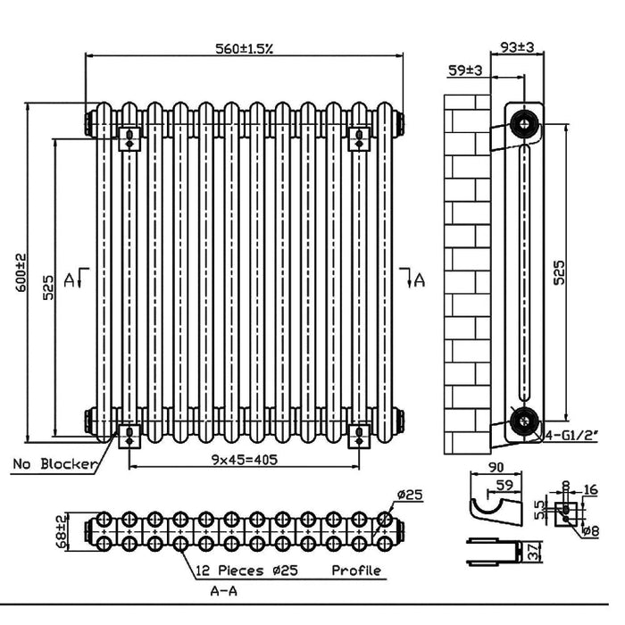 Eastbrook Imperia 2 Column Radiator Gloss White - Column