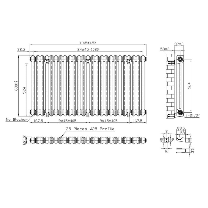 Eastbrook Imperia 2 Column Radiator Gloss White - Column