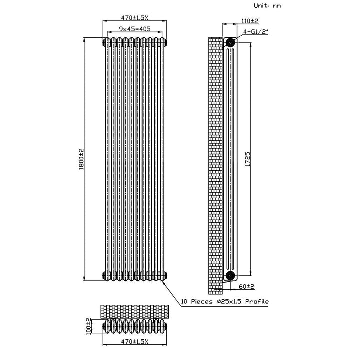 Eastbrook Imperia 3 Column Radiator Bare Metal - Column