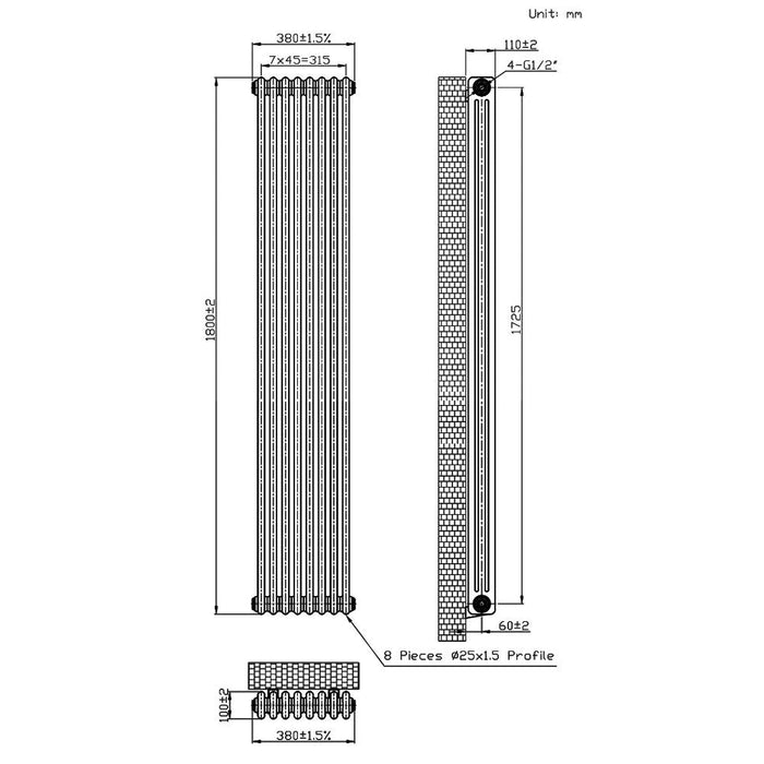 Eastbrook Imperia 3 Column Radiator Bare Metal - Column