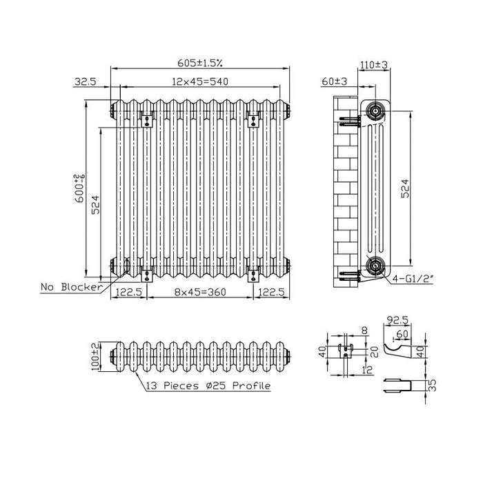 Eastbrook Imperia 3 Column Radiator Gloss White - Column