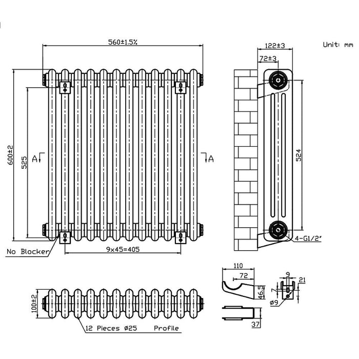 Eastbrook Imperia 3 Column Radiator Gloss White - Column