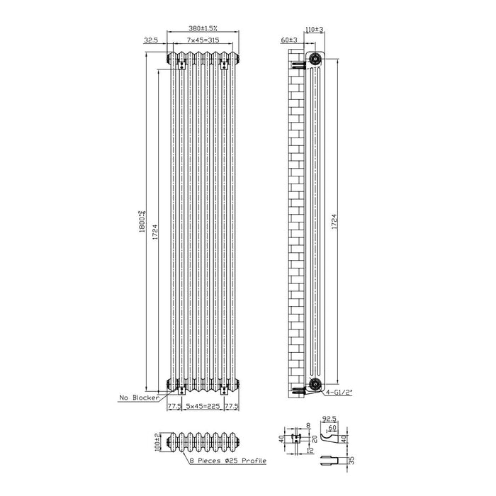 Eastbrook Imperia 3 Column Radiator Gloss White - Column