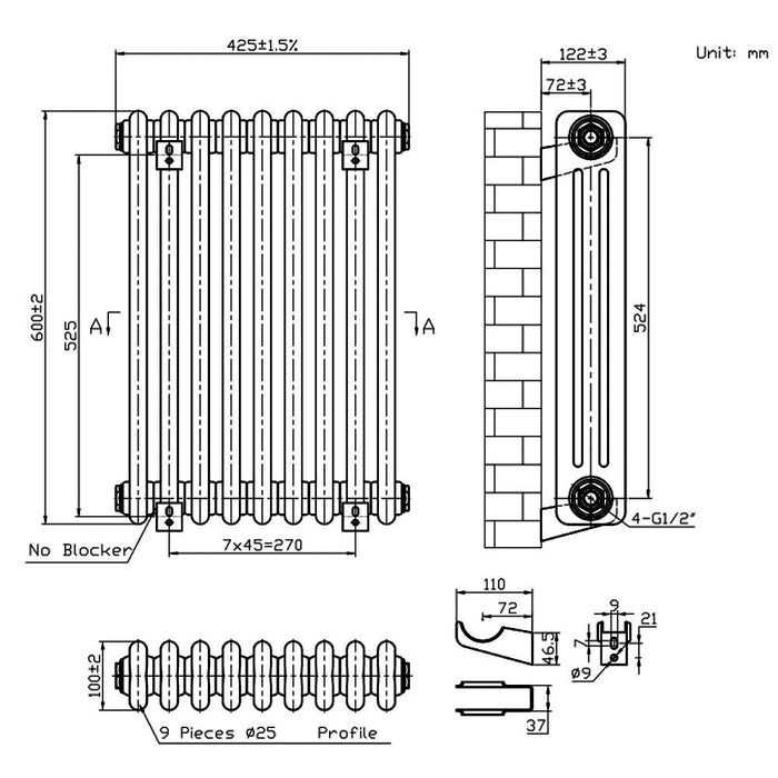 Eastbrook Imperia 3 Column Radiator Gloss White - Column