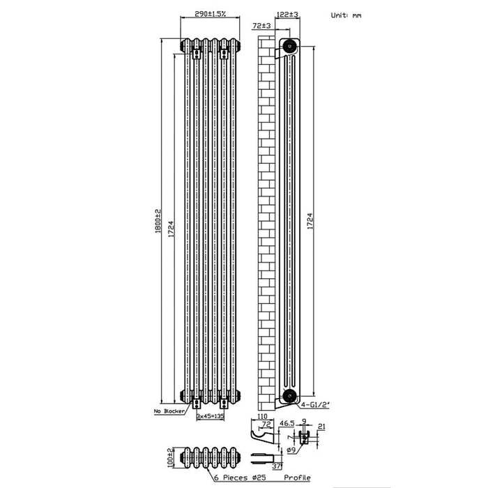 Eastbrook Imperia 3 Column Radiator Gloss White - Column